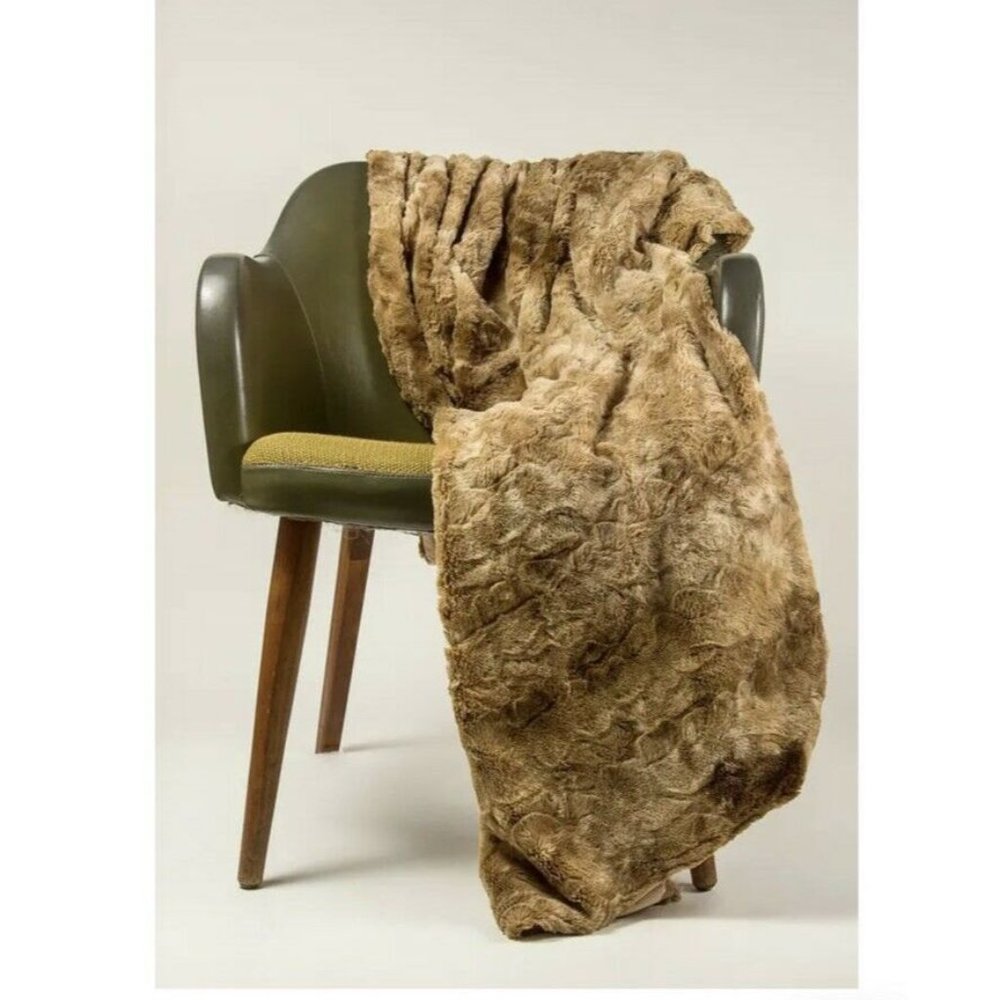 LUXE Naples Taupe Faux Fur Throw - 50" x 60" Plush warm extremely soft Luxurious